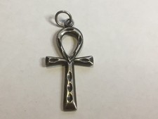 Vintage Sterling Silver Etched Ankh Egyptian Cross Charm Pendant picture
