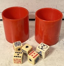 Pair Vintage Red Marbled Swirl Bakelite Dice Cups & Dice 133 grams Tested picture