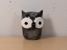 Vintage Hand Blown Art Glass Owl Figurine Black Speckled Paperweight Bird 3.75