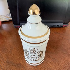 VINTAGE PHARMACY NUX VOMICA APOTHECARY CANISTER JAR WITH LID- OWENS, ILLINOIS picture
