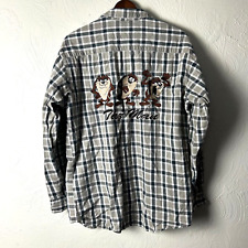 Vintage Taz Man Character Warner Bros Studio Store Flannel Plaid Button Up Shirt picture