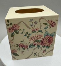 Tissue Box Cover Roses Cottagecore Floral Square Flowers Acrylic Japan Vtg Pink picture