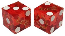 Harrah's Las Vegas Casino Craps Dice Pair Red Polished Matching Serial #s picture
