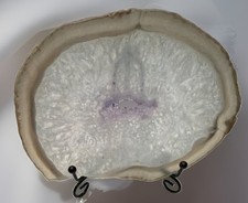 Polished White Quartz Geode Slice Slab, Purple Druzy Center, 15 in Wide picture