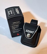 Personalized Genuine Black Leather Zippo Lighter Pouch with Clip-Custom Engraved picture