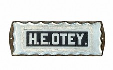 Antique Reverse Painted Glass Name Plate Sign H.E. OTEY Beveled Door Plaque picture