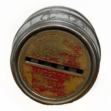 Vintage Santa Maria Building & Loan Association Guarantee Barrel Coin Bank picture