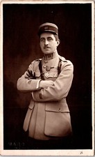 STUDIO PORTRAIT OF A HANDSOME FRENCH SOLDIER : GREAT LIGHTING : VINTAGE RPPC picture