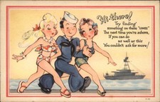 Sailor and bathing beauties Humor Grinnell Litho Co. c1920s-30s Vintage Postcard picture