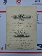  1896 Marriage Certificate Rare July,13th, 1896 George &Rosie Rare Trl7#67 picture
