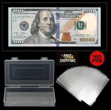 100PCS Premium Clear Paper Money Sleeves & Plastic Storage Case US Dollar Bills picture