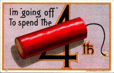 Antique Postcard 4th of July -Im Going Off for the 4th-Firecracker-Julius Bien picture