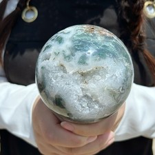 2.48LB natural Moss Agate quartz geode magic Sphere crystal ball healing C2965 picture