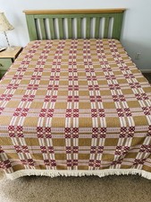 Vintage Fieldcrest Woven Bedspread/ Coverlet Burgundy, Gold Ivory Plaid 92”x108” picture
