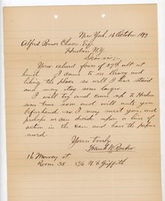 1899 Antique Handwritten Letter New York to Hudson NY Alfred Bruen Chace Esq Fra picture