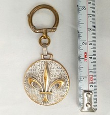 Vintage 1970's French  Chateaux Hotel De Relais Fleur de Lis  Brass Keychain picture