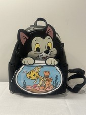 Loungefly Disney Figaro & Cleo Pinocchi Mini Backpack Black Faux Leather ZipNWOT picture