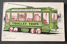 C. 1905 Boston and Worcester Trolley Trips Green Art Electric Rail Postcard DP picture