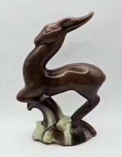 Vintage Royal Haeger Pottery Gazelle Antelope Brown Light Green Glaze 8.25
