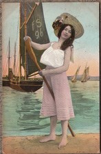 1907 Beautiful Woman with Oar Postcard Victoria Texas Cancellation picture