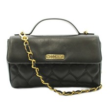 MOSCHINO Quilted Leather Heart Flap Chain Shoulder Bag Black Women's 83
