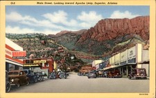 Superior AZ Main Street Apache Leap Linen Curt Teich c1940s-50s Vintage Postcard picture