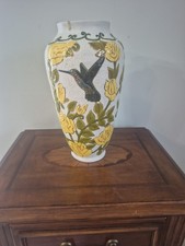 Vintage Hand Painted 13.5 Inch Hummingbird And Floral Vase 1976 Signed By Artist picture