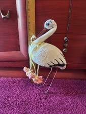 Antique Vintage German Hand Crafted Spun Cotton Stork W/Baby Candy Container picture
