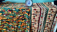 VTG Cotton Fabric Set 2 Remnants Houses/Churches/Hills/ Birdhouses Country Side picture