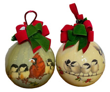 Lot 2 Vintage 90s Patricia Reach Christmas Ornament Chickadees Bulbs Cardinal picture