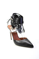 Valentino Garavani Womens Stiletto PVC Fringe Ankle Strap Pumps Black Size 39.5 picture