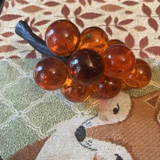 Vintage Lucite Orange Grapes GLOWS 1960s 12ct With Wood Stem MCM picture