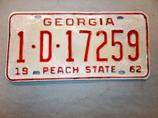 Georgia Tag/License Plate 1962 # 1-D-17259, Fulton County Under 3000 lbs.weight picture