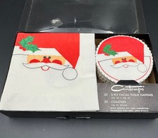 Vintage Contempo Santa Paper Napkins & Coasters - original box 1970’s Christmas picture
