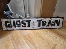 ​Vintage Hand Painted Ghost Train Wooden Sign Fairground Halloween Prop 120cm picture