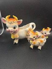 Vintage Ceramic Cow Creamer and Salt & Pepper Shakers Set Japan 1950's picture