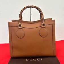 Authentic GUCCI Logo Bamboo Tote Hand Bag Leather Brown Italy 25*35*14 GC picture