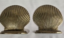 Vintage Leonard Brass Seashell Bookends Pair Hollywood Regency Coastal Decor picture