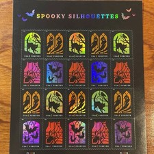 USPS SPOOKY SILHOUETTES HALLOWEEN SHEET OF 20 FIRST CLASS LETTER STAMPS picture