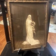 Antique 1920s Art Deco Wood Gilt Frame Wedding Groom Photo Mrs Eva Dean Young picture