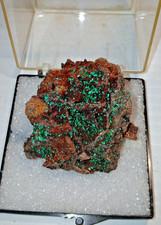 Malachite Crystals on Cuprite Matrix Mineral Specimen Shiny Green Vug Pocket picture