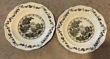WEDGWOOD :: Atq 6 1/4” BREAD PLATES “Bewick” Black TRANSFERWARE ETRURIA ENGLAND picture