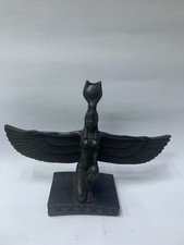 HANDMADE ANCIENT EGYPTIAN WINGED Isis Statue Black Stone Goddess Replica New picture