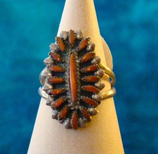 Vintage Sterling Zuni Needlepoint Italian Coral Ring Size 5 Signed NID Z picture