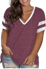 Plus Size Shirts for Women 4X Casual Short Sleeve Sleep Tops Wine Red 26W picture