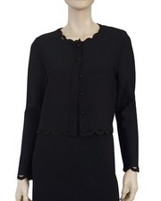 OSCAR DE LA RENTA Black Embroidered Cutout Button Front Knit Cardigan XL NWT picture