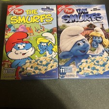 1-Box Of The Smurfs Cereal-Sweetened Rice Cereal-Double Sided By Post-LTD Ed. picture