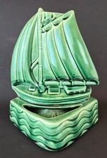Vtg 1950s Mid Century Ceramic Sailboat TV Lamp Planter Retro MCM Nautical  picture