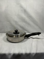 Vtg Colonial Wares 9 Inch 3-Ply Stainless Steel Skillet fry pan W/lid Clean picture