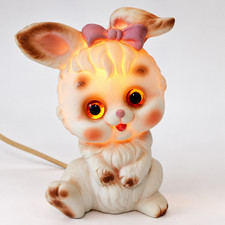 Vintage Josef's Original ceramic Night Light Lamp Bunny Glow Glass Eyes 1960s picture